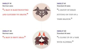 Las l&aacute;minas de Rorschach usadas: A la izquierda lo que Norman ve&iacute;a y a la derecha lo que la IA est&aacute;ndar ve&iacute;a