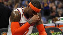 Carmelo Anthony, cabizbajo en un partido con los Knicks