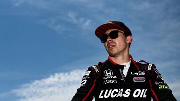 (FILES) In this file photo Robert Wickens, driver of the #6 Lucas Oil SPM Honda, stands on the grid following practice for the Verizon IndyCar Series DXC Technology 600 at Texas Motor Speedway on June 8, 2018 in Fort Worth, Texas. - August 19, 2018, Canadian rookie Robert Wickens was in hospital with "orthopedic injuries" after a frightening airborne crash in the early stages of the IndyCar Pocono race won by ex-Formula One racer Alexander Rossi. (Photo by Jared C. Tilton / GETTY IMAGES NORTH AMERICA / AFP)