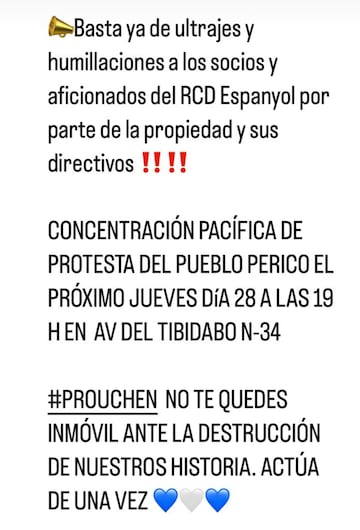 Convocatoria de la protesta de seguidores del Espanyol contra Chen Yansheng.