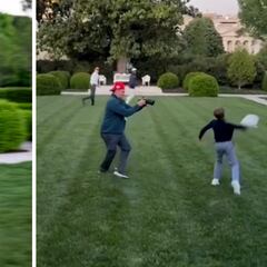 Trump’s grandson plays football with Saquon Barkley in White House Rose Garden