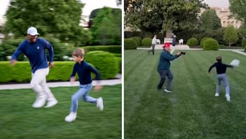Trump’s grandson plays football with Saquon Barkley in White House Rose Garden