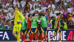 Los jugadores de España celebran su victoria ante Alemania.