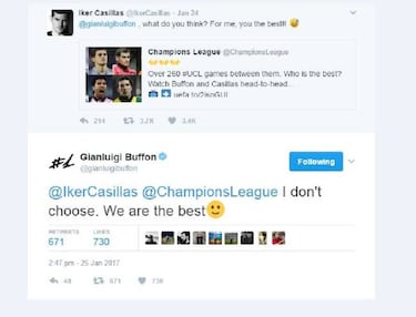 Iker Casillas and Gianluigi Buffon's Twitter love-in: "We are the best!"