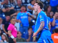 Agustin Palavecino celebrates his goal 0-2 of Cruz Azul during the 8th round match between Monterrey and Cruz Azul as part of the Liga BBVA MX Varonil, Torneo Clausura 2026 at BBVA Bancomer Stadium, on February 28, 2026 in Monterrey, Nuevo Leon, Mexico.