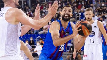 Nikola Mirotic, durante el partido de la segunda jornada de la Liga Endesa que ha enfrentado al Barcelona y al Breog&aacute;n.