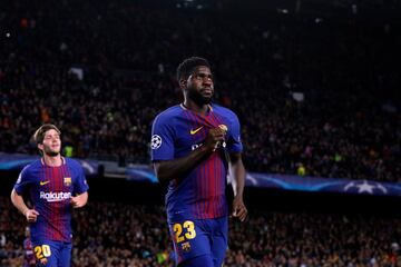 2-0. Umtiti celebró el segundo gol que marcó Kostas Manolas en propia puerta.