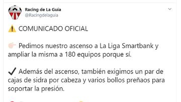 Las exigencias del Racing de la Guía: ascenso a Segunda y sidra para soportar la presión...