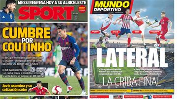 Portadas de los diarios Sport y Mundo Deportivo del d&iacute;a 22 de marzo de 2019.