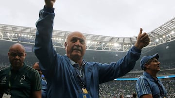 El director t&eacute;cnico Luiz Felipe Scolari cleebrando el t&iacute;tulo con Palmeiras del Brasileirao 2018