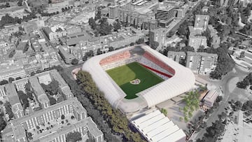 El proyecto del nuevo estadio de Vallecas propone un recinto moderno y funcional sin renunciar al barrio. Las imágenes muestran cómo la reorientación y el rediseño permitirían integrar el campo en el mismo corazón urbano que siempre lo ha acogido.