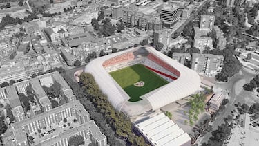 El proyecto del nuevo estadio de Vallecas propone un recinto moderno y funcional sin renunciar al barrio. Las imágenes muestran cómo la reorientación y el rediseño permitirían integrar el campo en el mismo corazón urbano que siempre lo ha acogido.
