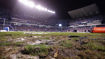 The stadium grass is in poor condition due to the rain. during the 11th round match between Puebla and Guadalajara as part of the Liga BBVA MX, Torneo Apertura 2025 at Cuauhtemoc Stadium, on September 26, 2025 in Puebla, Mexico.