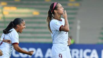 ARMENIA, COLOMBIA - JULY 09: Deyna Cristina Castellanos of Venezuela celebrates after scoring the first goal of her team during a match between Uruguay and Venezuela as part of Women's CONMEBOL Copa America 2022 at Centenario Stadium on July 09, 2022 in Armenia, Colombia. (Photo by Gabriel Aponte/Getty Images)