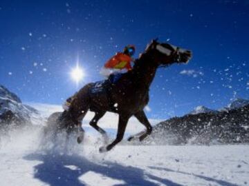 El jinete Freddy Di Fede durante la 'White Turf', gélida carrera sobre la nieve en St. Moritz, Suiza.