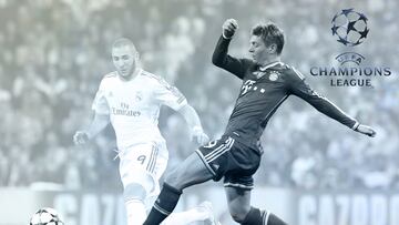 Real Madrid's French forward Karim Benzema (L) vies with Bayern Munich's midfielder Toni Kroos during the UEFA Champions League semifinal first leg football match Real Madrid CF vs FC Bayern Munchen at the Santiago Bernabeu stadium in Madrid on April 23, 2014. AFP PHOTO/ GERARD JULIEN