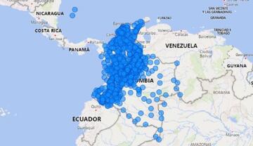 Mapa del coronavirus en Colombia.