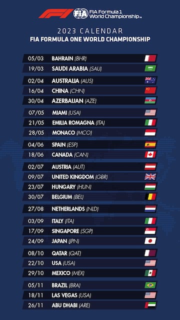 Provisional calendar for the Formula 1 2023 season