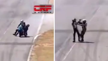 Superbike rider mounts rival's machine before punches thrown