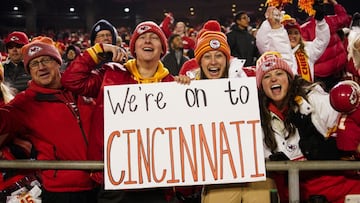 Jan 23, 2022; Kansas City, Missouri, USA; Kansas City Chiefs fans celebrate following the win against the Buffalo Bills in overtime in the AFC Divisional playoff football game at GEHA Field at Arrowhead Stadium. Mandatory Credit: Jay Biggerstaff-USA TODAY