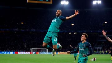 Lucas Moura, jugador del Tottenham, celebra el gol anotado ante el Ajax en las semifinales de Champions League 2018/2019.