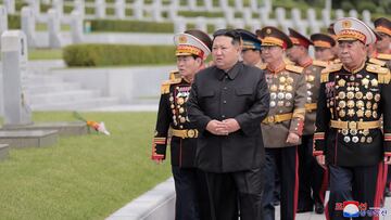 North Korea's leader Kim Jong Un visits the Fatherland Liberation War Martyrs Cemetery to pay tribute to the North's soldiers killed in the Korean War and buried there as the North marked the 69th anniversary of the Korean War armistice, in Pyongyang, North Korea, in this photo released July 27, 2022 by North Korea's Korean Central News Agency (KCNA).  KCNA via REUTERS    ATTENTION EDITORS - THIS IMAGE WAS PROVIDED BY A THIRD PARTY. REUTERS IS UNABLE TO INDEPENDENTLY VERIFY THIS IMAGE. NO THIRD PARTY SALES. SOUTH KOREA OUT. NO COMMERCIAL OR EDITORIAL SALES IN SOUTH KOREA.