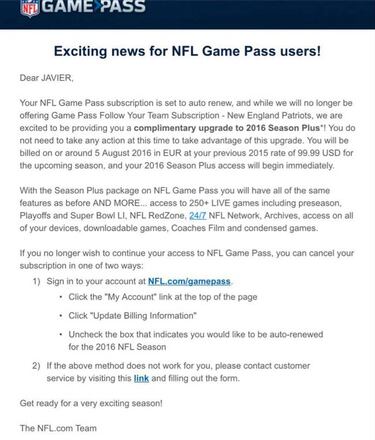 El Game Pass de la NFL da una alegría a sus suscriptores