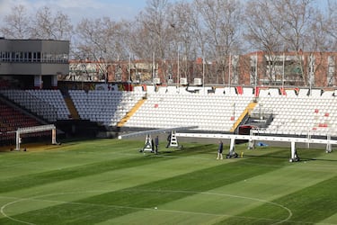 Estado del césped del Estadio de Vallecas.