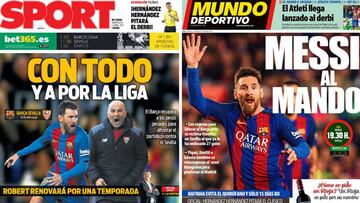 Portadas de 'Sport' y 'Mundo Deportivo' el miércoles, 5 de abril de 2017.