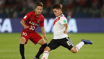 El volante colombiano Juan Fernando Quintero durante el partido entre River Plate y Kashima Antlers por el tercer puesto del Mundial de Clubes 2018