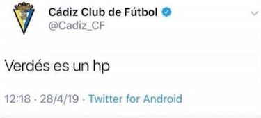 El Cádiz llama "hp" en redes a Verdés y alega que fue un hackeo
