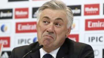 Carlo Ancelotti durante la rueda de prensa previa al partido de Copa frente al Cornellá.
