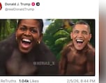 Trump shares video on his Truth Social account depicting Barack and Michelle Obama as apes