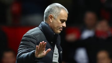 Jose Mourinho, Manager of Manchester United waves as he leaves the field after the Premier League match between Manchester United and Hull City at Old Trafford