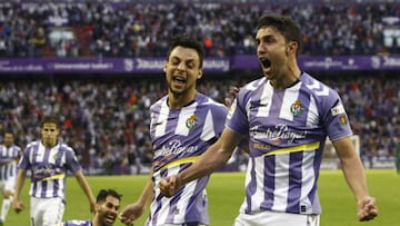 El Valladolid celebra su triunfo ante el Sporting.