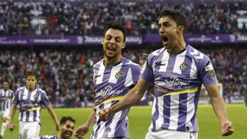 El Valladolid celebra su triunfo ante el Sporting.