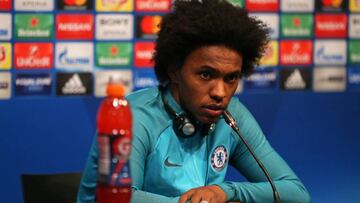 Willian Borges da Silva during the press conference prior to the UEFA Champions League match FC Barcelona vs Chelsea FC, on 13th March 2018, in Barcelona, Spain.