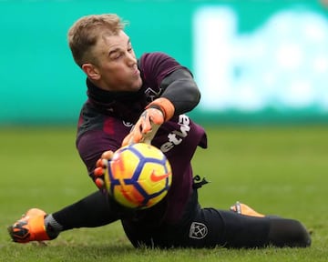 Joe Hart of West Ham United warms up during the Premier League match between Swansea City and West Ham United at Liberty Stadium on March 3, 2018 in Swansea, Wales.