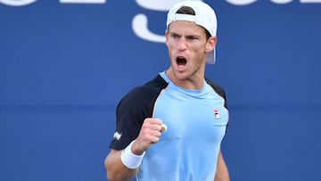 Argentina's Diego Schwartzman celebrates a point during his 2021 US Open Tennis tournament men's singles third round match against Slovakia's Alex Molcan at the USTA Billie Jean King National Tennis Center in New York, on September 3, 2021.