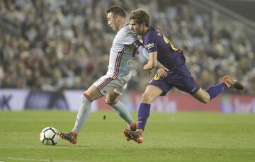 Expulsión de Sergi Roberto por agarrar a Iago Aspas. El árbitro interpretó ocasión manifiesta de gol y mandó al jugador azulgrana al vestuario.