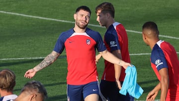 Galán, en la sesión del Atlético en Majadahonda.