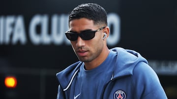 Soccer Football - FIFA Club World Cup - Quarter Final - Paris St Germain v Bayern Munich - Mercedes-Benz Stadium, Atlanta, Georgia, U.S. - July 5, 2025 Paris St Germain's Achraf Hakimi arrives at the stadium before the match REUTERS/Amanda Perobelli