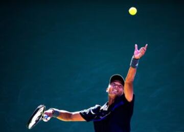 Yen-Hsun Lu frente a Jack Sock en la primera ronda del BNP Parisbas Open en Indian Wells.