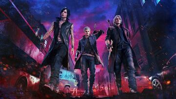 Arte correspondiente a la edici¨®n Deluxe de Devil May Cry 5 con sus tres protagonistas de frente.