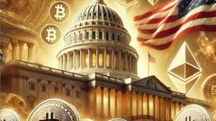 US Capitol building with elements of cryptocurrency