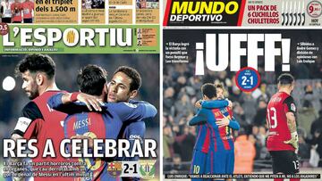 Portadas de L'Esportiu y Mundo Deportivo de lunes 20 de febrero de 2017.