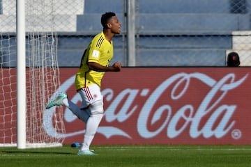 Colombia's midfielder Oscar Cortes scored twice against Slovakia.