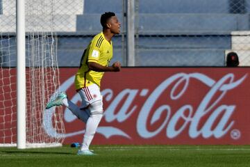 Colombia's midfielder Oscar Cortes scored twice against Slovakia.