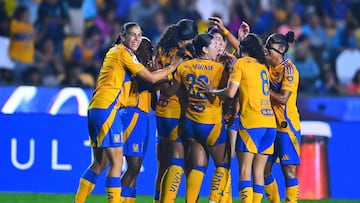 Aaliyah Farmer celebrates her goal 1-0 of Tigres during the semi-finals match between Tigres UANL and Portland Thorns as part of the Concacaf W Champions Cup at Universitario Stadium on May 21, 2025 in Monterrey, Nuevo Leon, Mexico.