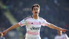 Frosinone (Italy), 23/12/2023.- Kenan Yildiz of Juventus celebrates after scoring 0-1 goal during the Serie A soccer match between Frosinone Calcio and Juventus FC at Benito Stirpe stadium in Frosinone, Italy, 23 December 2023. (Italia) EFE/EPA/FEDERICO PROIETTI
